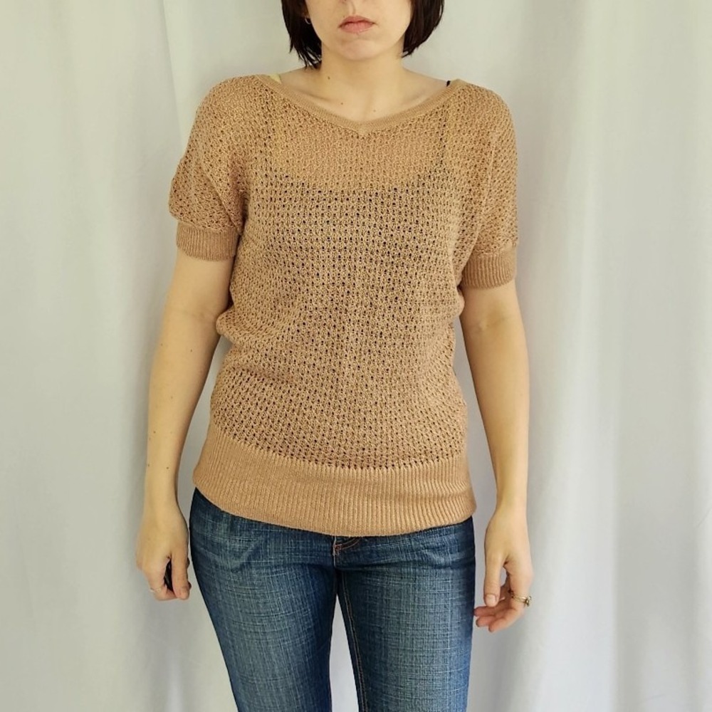Tan Loose Knit Short‎ Sleev Sweater